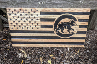 Carved Oak USA Flag - Chicago Cubs