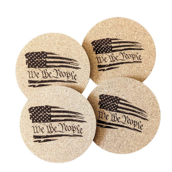 USA Flag We The People Cork Coaster Set